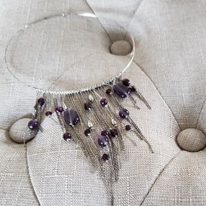 Silver Choker necklace with purple beads